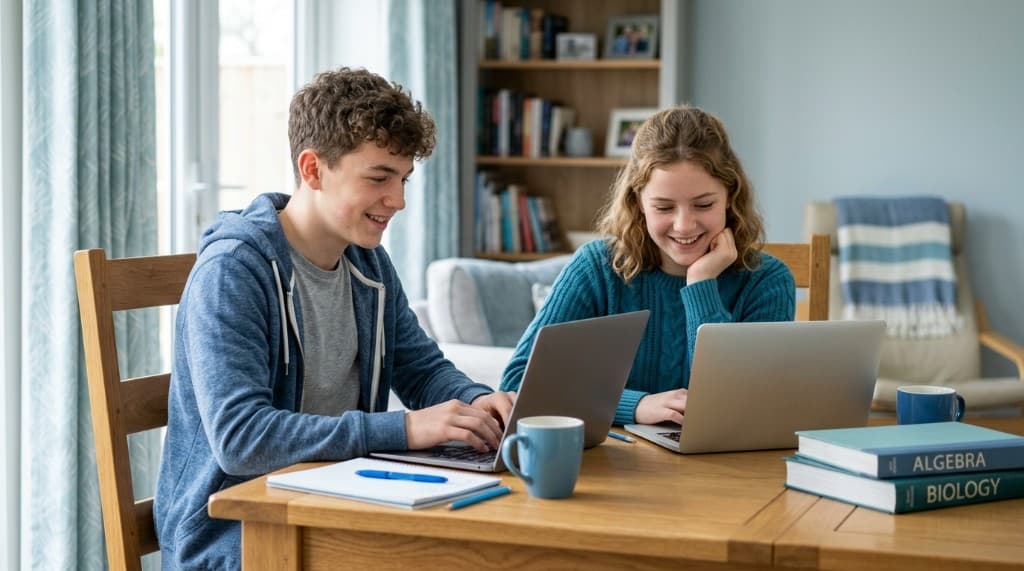 Estudiante preparándose en su laptop para continuar su avance académico en Delphos College